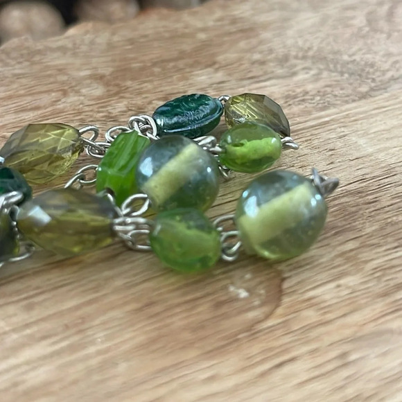 Beaded long necklace glass green silver link chain boho casual - Picture 8 of 11